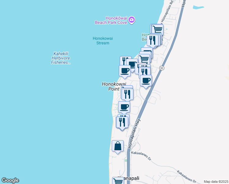 map of restaurants, bars, coffee shops, grocery stores, and more near 110 Kaanapali Shores Place in Lahaina