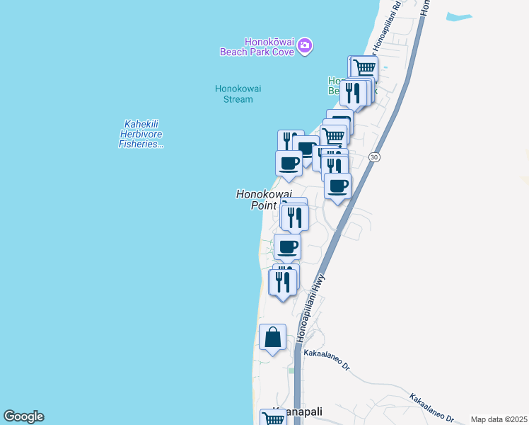 map of restaurants, bars, coffee shops, grocery stores, and more near 110 Kaanapali Shores Place in Lahaina