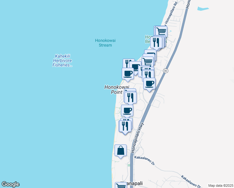 map of restaurants, bars, coffee shops, grocery stores, and more near 110 Kaanapali Shores Place in Lahaina