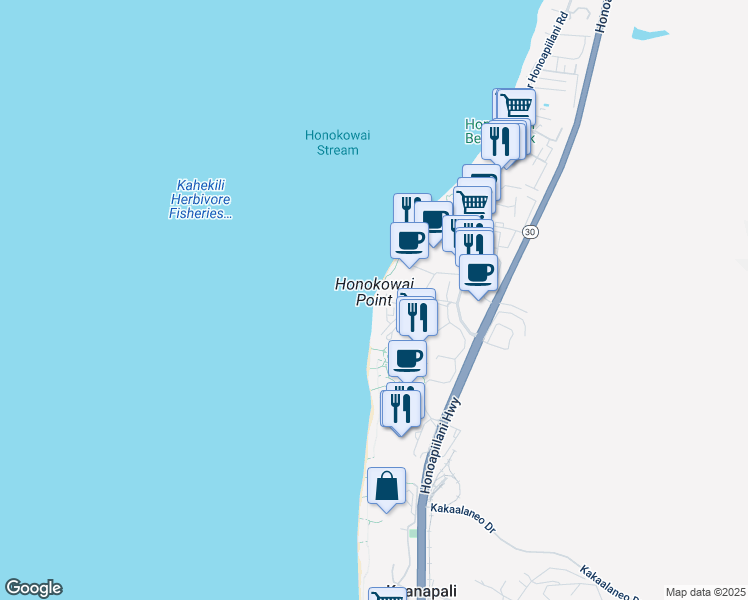 map of restaurants, bars, coffee shops, grocery stores, and more near 110 Kaanapali Shores Place in Lahaina