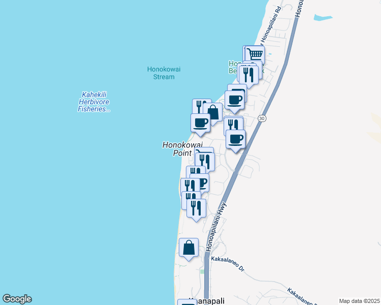 map of restaurants, bars, coffee shops, grocery stores, and more near 106 Kaanapali Shores Place in Lahaina
