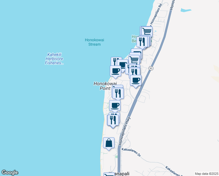 map of restaurants, bars, coffee shops, grocery stores, and more near 106 Kaanapali Shores Place in Lahaina