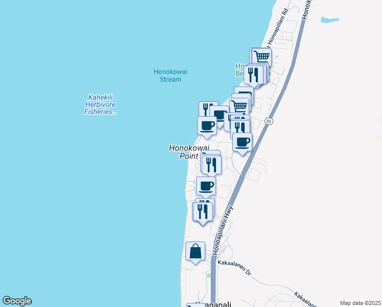 map of restaurants, bars, coffee shops, grocery stores, and more near 106 Kaanapali Shores Place in Lahaina