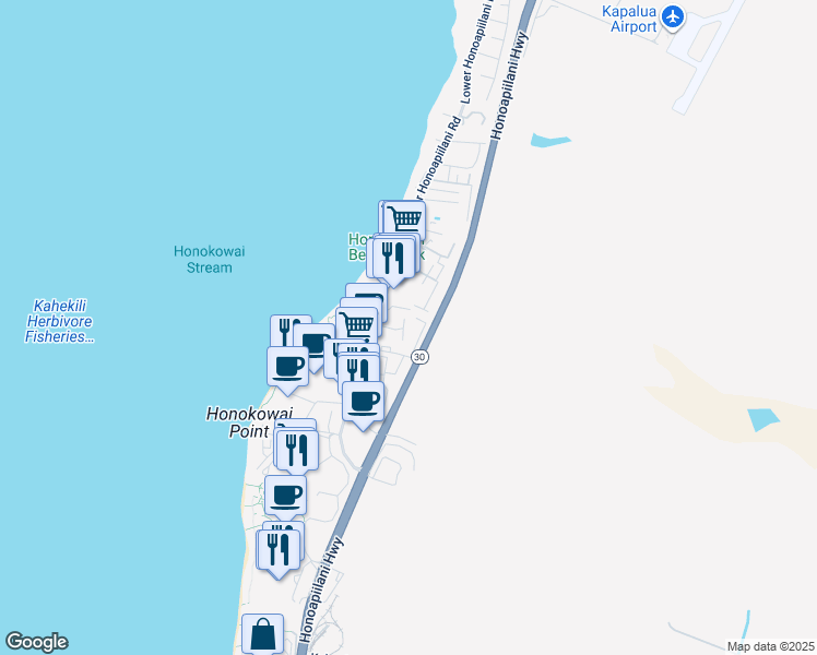 map of restaurants, bars, coffee shops, grocery stores, and more near 40 Kameeui Place in Lahaina