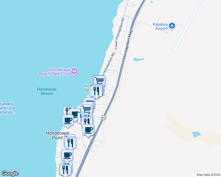 map of restaurants, bars, coffee shops, grocery stores, and more near 3702 Lower Honoapiilani Road in Lahaina