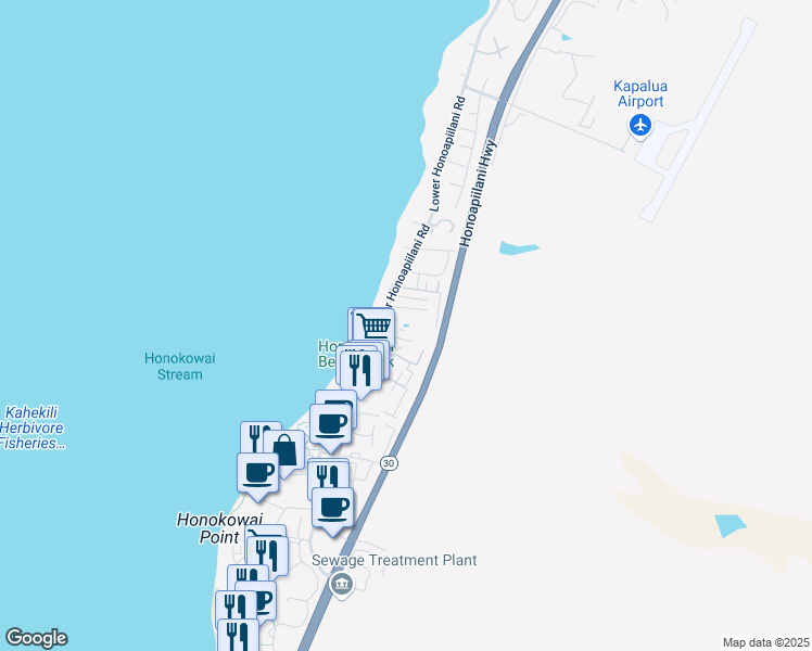 map of restaurants, bars, coffee shops, grocery stores, and more near 3702 Lower Honoapiilani Road in Lahaina
