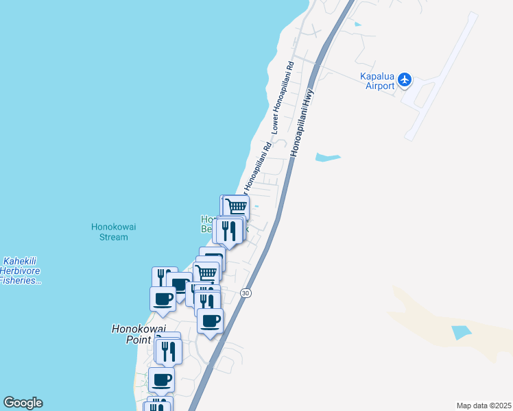 map of restaurants, bars, coffee shops, grocery stores, and more near 3708 Lower Honoapiilani Road in Lahaina