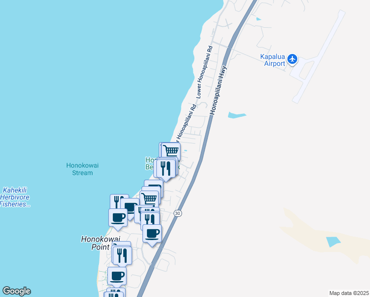 map of restaurants, bars, coffee shops, grocery stores, and more near 3706 Lower Honoapiilani Road in Lahaina