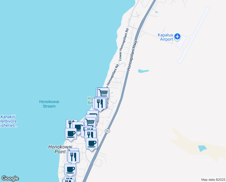map of restaurants, bars, coffee shops, grocery stores, and more near 3708 Lower Honoapiilani Road in Lahaina