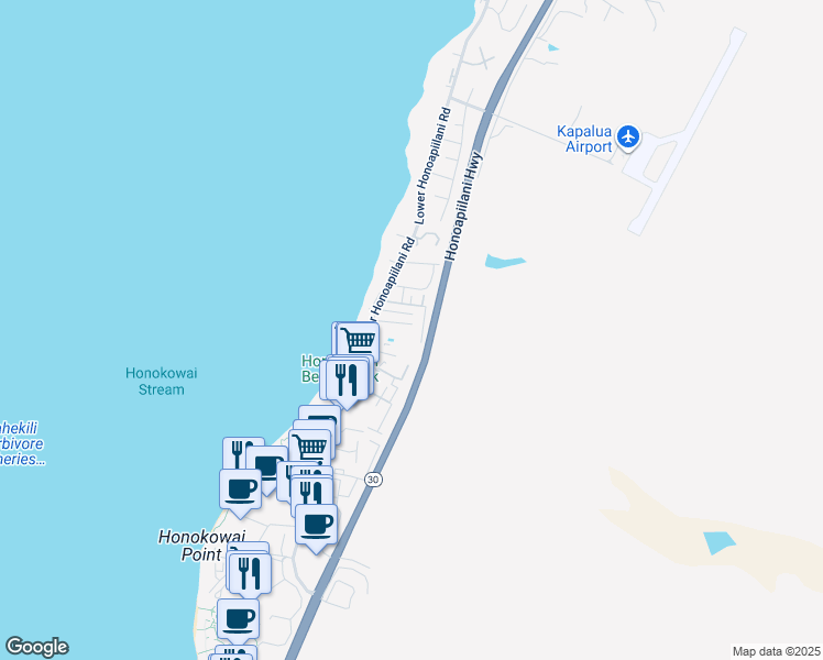 map of restaurants, bars, coffee shops, grocery stores, and more near 54 Haku Hale Place in Lahaina
