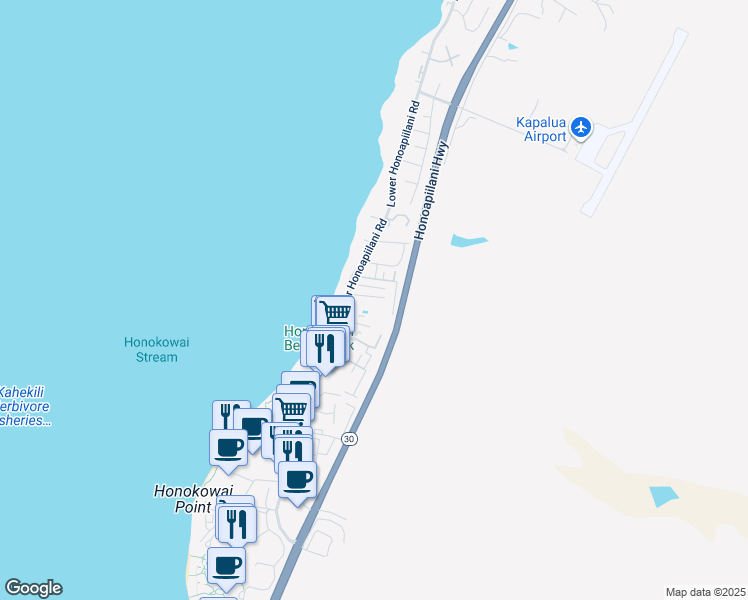 map of restaurants, bars, coffee shops, grocery stores, and more near 40 Haku Hale Place in Lahaina