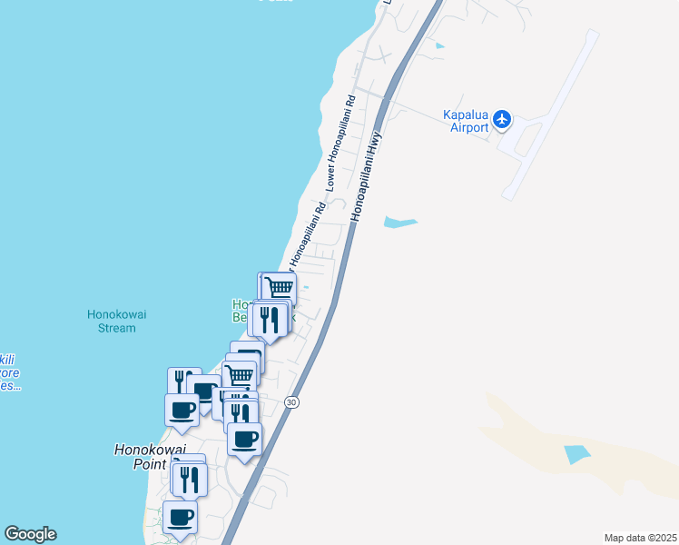 map of restaurants, bars, coffee shops, grocery stores, and more near 3723 Lower Honoapiilani Road in Lahaina