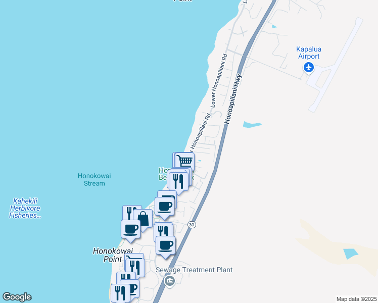 map of restaurants, bars, coffee shops, grocery stores, and more near 3711 Lower Honoapiilani Road in Lahaina