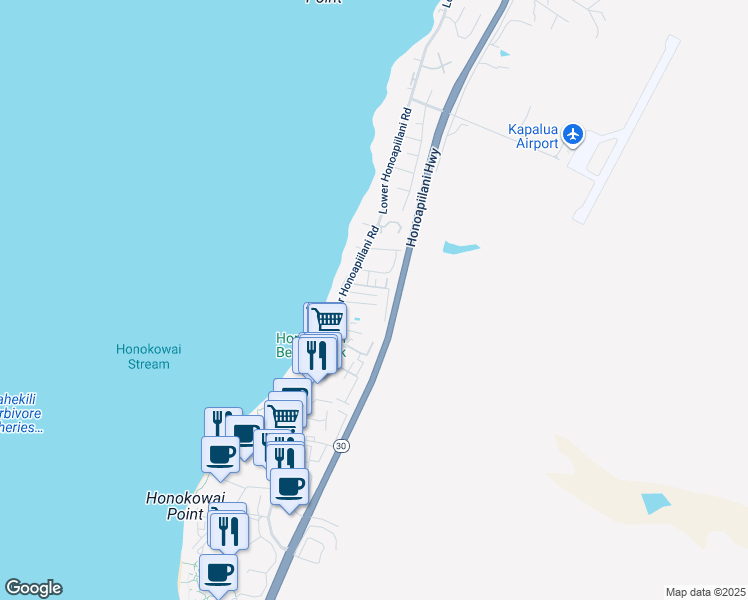 map of restaurants, bars, coffee shops, grocery stores, and more near 53 Haku Hale Place in Lahaina