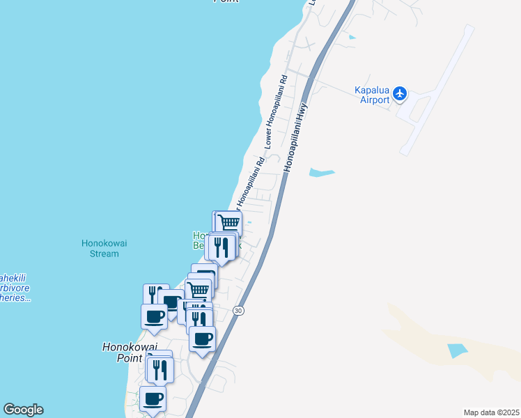 map of restaurants, bars, coffee shops, grocery stores, and more near 45 Haku Hale Place in Lahaina