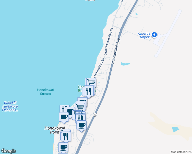 map of restaurants, bars, coffee shops, grocery stores, and more near 7 Haku Hale Place in Lahaina