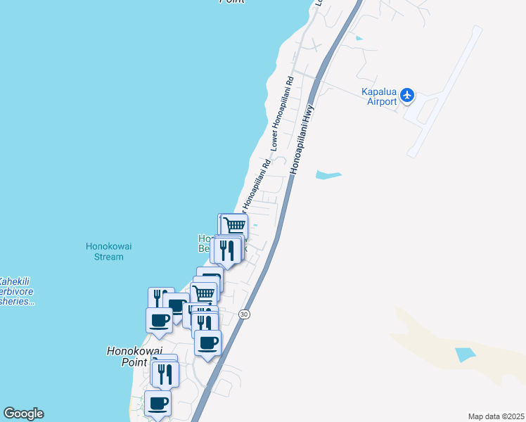 map of restaurants, bars, coffee shops, grocery stores, and more near 43 Haku Hale Place in Lahaina