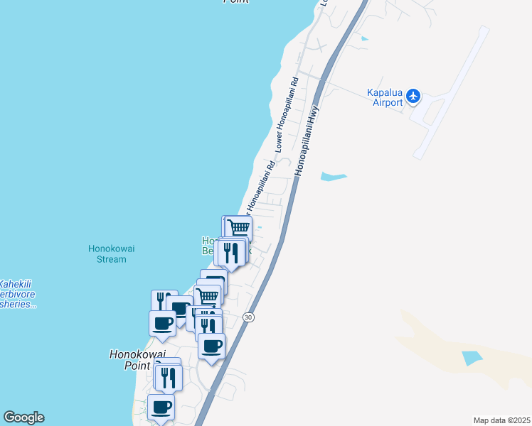 map of restaurants, bars, coffee shops, grocery stores, and more near 35 Haku Hale Place in Lahaina