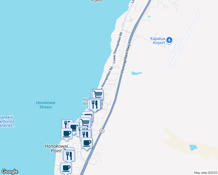 map of restaurants, bars, coffee shops, grocery stores, and more near 35 Haku Hale Place in Lahaina