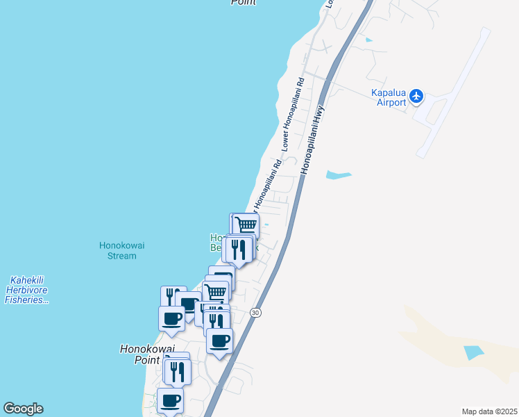map of restaurants, bars, coffee shops, grocery stores, and more near 11 Haku Hale Place in Lahaina