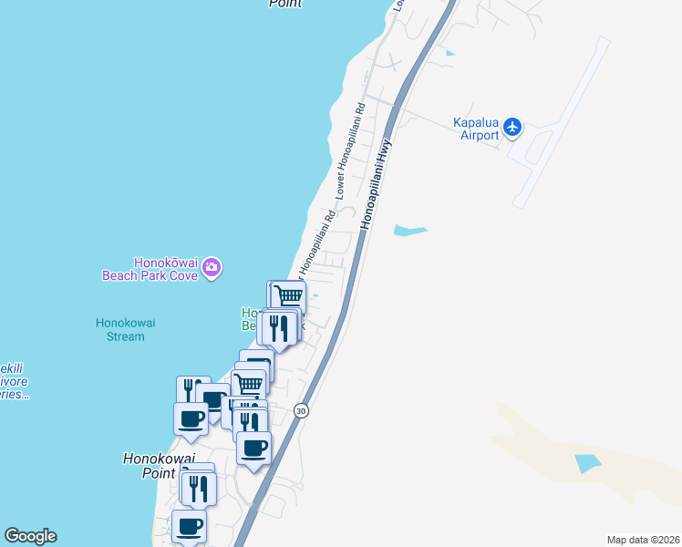 map of restaurants, bars, coffee shops, grocery stores, and more near 3732 Lower Honoapiilani Road in Lahaina
