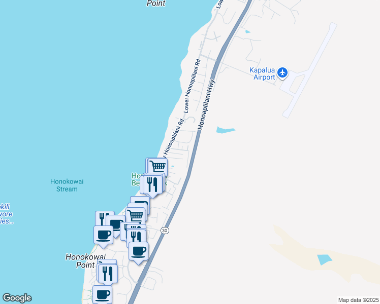 map of restaurants, bars, coffee shops, grocery stores, and more near 3740 Lower Honoapiilani Road in Lahaina