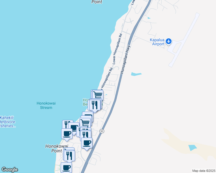 map of restaurants, bars, coffee shops, grocery stores, and more near 3728 Lower Honoapiilani Road in Lahaina