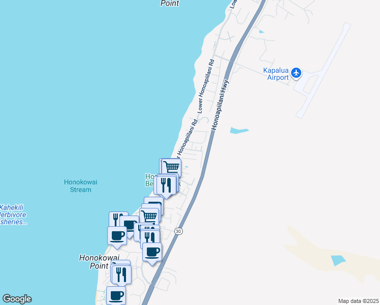 map of restaurants, bars, coffee shops, grocery stores, and more near 3728 Lower Honoapiilani Road in Lahaina