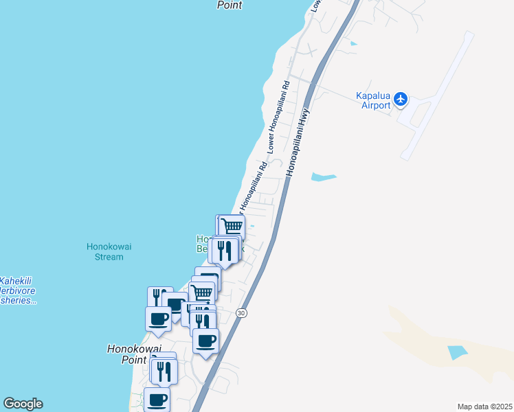map of restaurants, bars, coffee shops, grocery stores, and more near 3728 Lower Honoapiilani Road in Lahaina