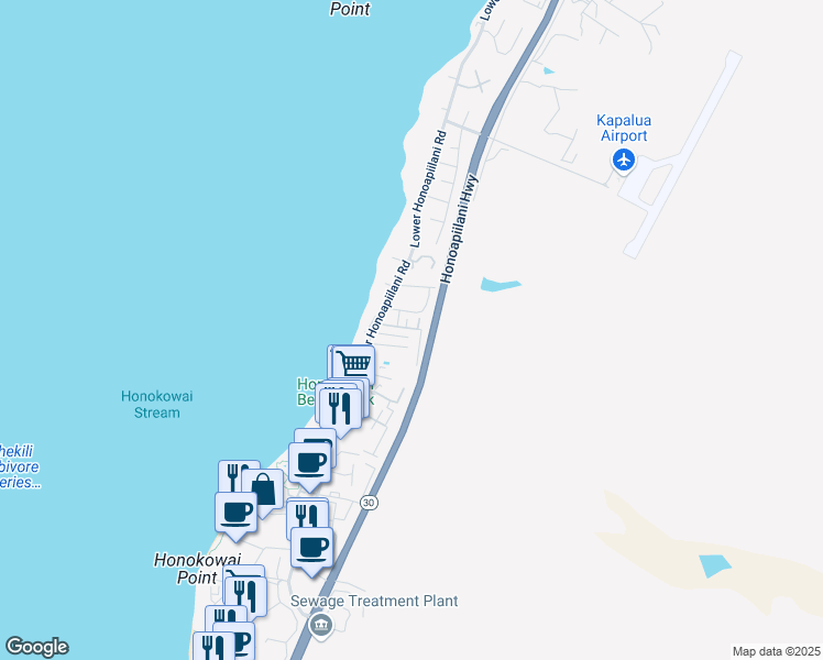 map of restaurants, bars, coffee shops, grocery stores, and more near 3732 Lower Honoapiilani Road in Lahaina