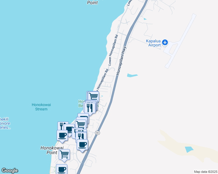 map of restaurants, bars, coffee shops, grocery stores, and more near 3740 Lower Honoapiilani Road in Lahaina