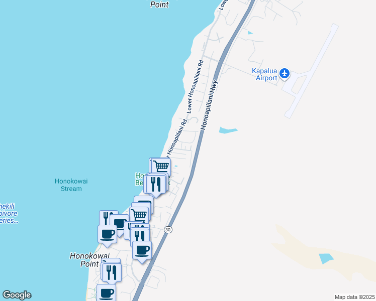 map of restaurants, bars, coffee shops, grocery stores, and more near 3740 Lower Honoapiilani Road in Lahaina