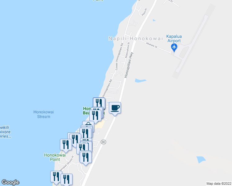 map of restaurants, bars, coffee shops, grocery stores, and more near 3732 Lower Honoapiilani Road in Lahaina