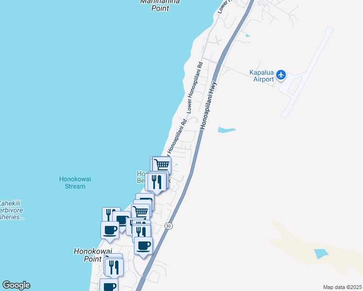 map of restaurants, bars, coffee shops, grocery stores, and more near 3740 Lower Honoapiilani Road in Lahaina