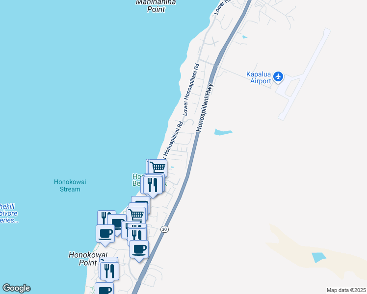 map of restaurants, bars, coffee shops, grocery stores, and more near 3740 Lower Honoapiilani Road in Lahaina