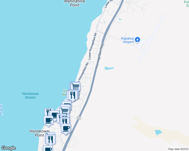 map of restaurants, bars, coffee shops, grocery stores, and more near 3765 Lower Honoapiilani Road in Lahaina