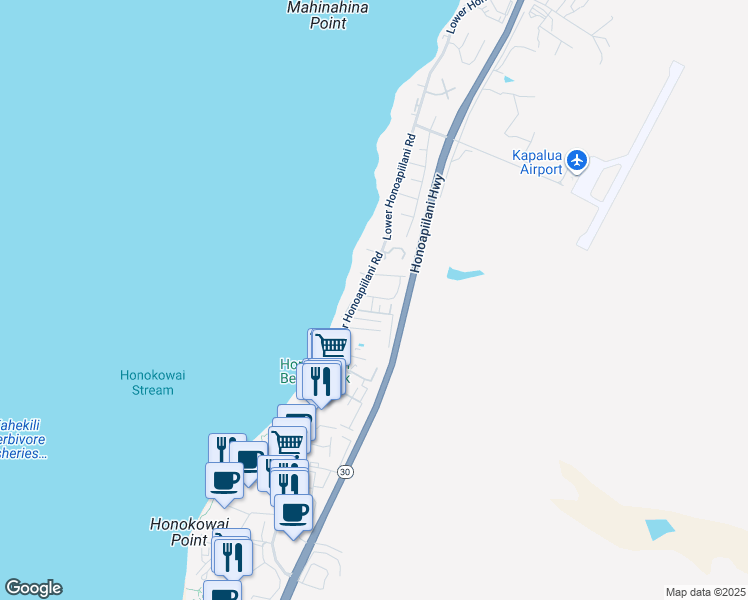 map of restaurants, bars, coffee shops, grocery stores, and more near 3788 Lower Honoapiilani Road in Lahaina