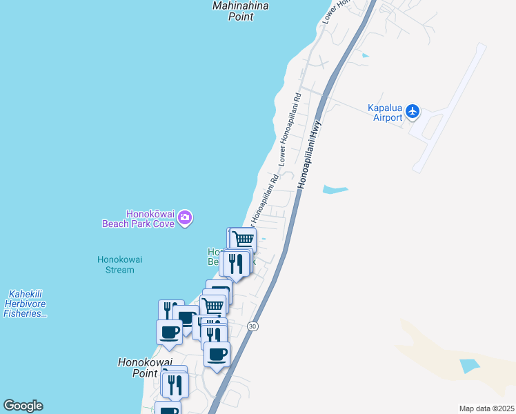 map of restaurants, bars, coffee shops, grocery stores, and more near 3765 Hawaii 30 in Lahaina