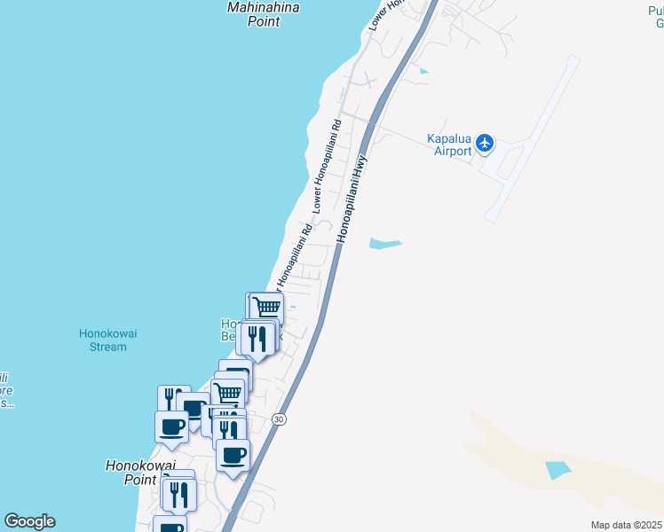 map of restaurants, bars, coffee shops, grocery stores, and more near 3765 Lower Honoapiilani Road in Lahaina