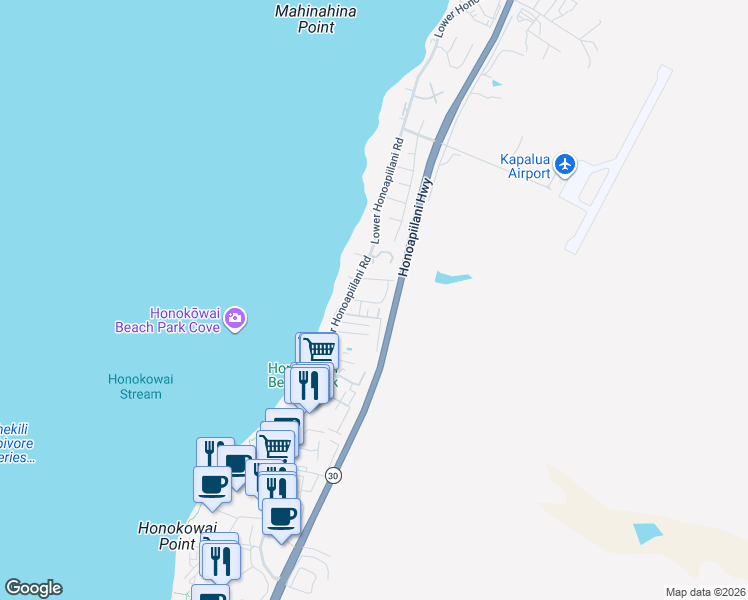 map of restaurants, bars, coffee shops, grocery stores, and more near 3788 Lower Honoapiilani Road in Lahaina