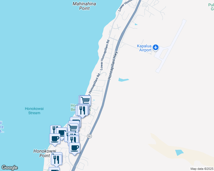 map of restaurants, bars, coffee shops, grocery stores, and more near 3765 Lower Honoapiilani Road in Lahaina