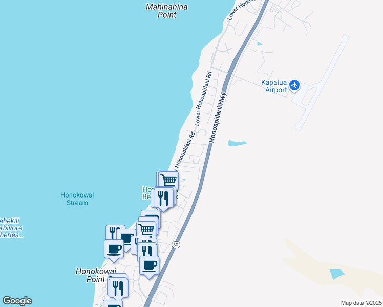 map of restaurants, bars, coffee shops, grocery stores, and more near 3788 Lower Honoapiilani Road in Lahaina