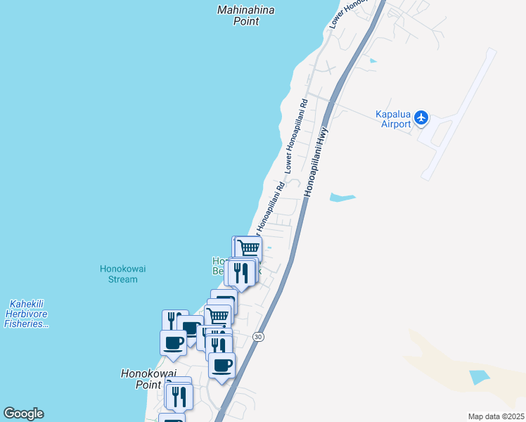 map of restaurants, bars, coffee shops, grocery stores, and more near 3765 Lower Honoapiilani Road in Lahaina