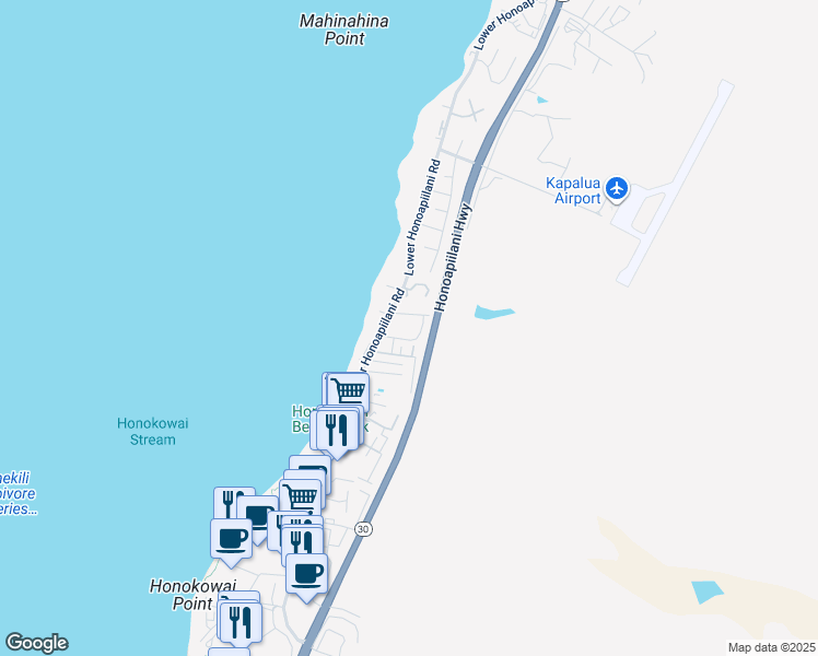 map of restaurants, bars, coffee shops, grocery stores, and more near 3788 Lower Honoapiilani Road in Lahaina