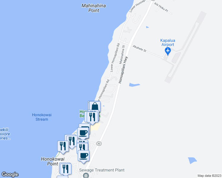 map of restaurants, bars, coffee shops, grocery stores, and more near 3788 Lower Honoapiilani Road in Lahaina