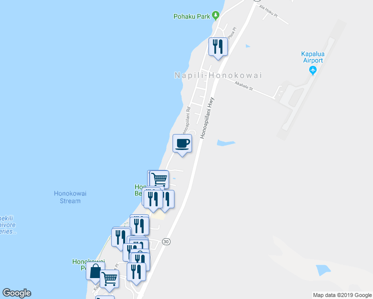 map of restaurants, bars, coffee shops, grocery stores, and more near 3788 Lower Honoapiilani Road in Lahaina