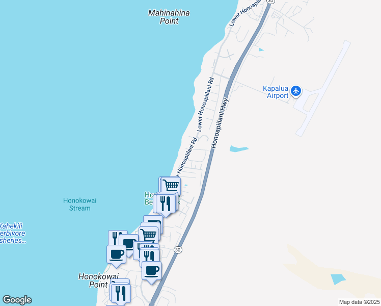 map of restaurants, bars, coffee shops, grocery stores, and more near 3788 Lower Honoapiilani Road in Lahaina
