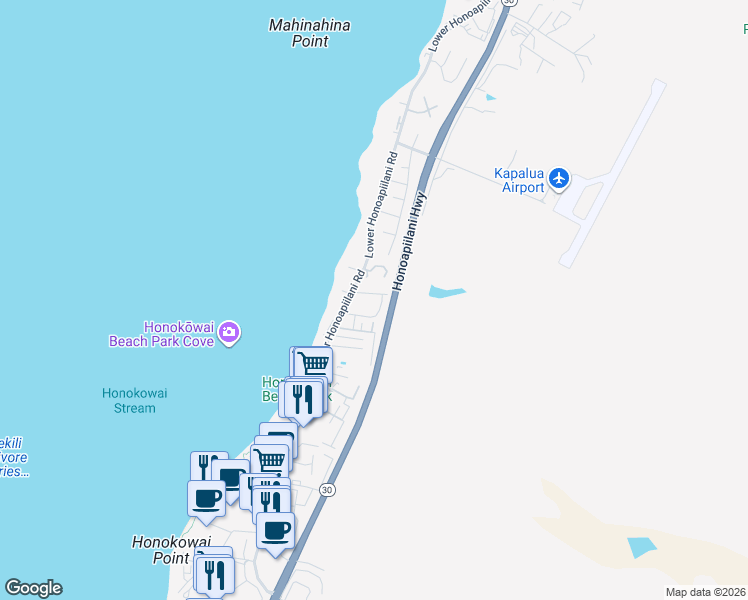 map of restaurants, bars, coffee shops, grocery stores, and more near 3788 Lower Honoapiilani Road in Lahaina