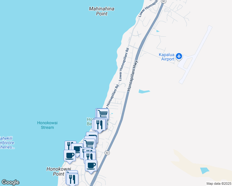 map of restaurants, bars, coffee shops, grocery stores, and more near 3788 Lower Honoapiilani Road in Lahaina