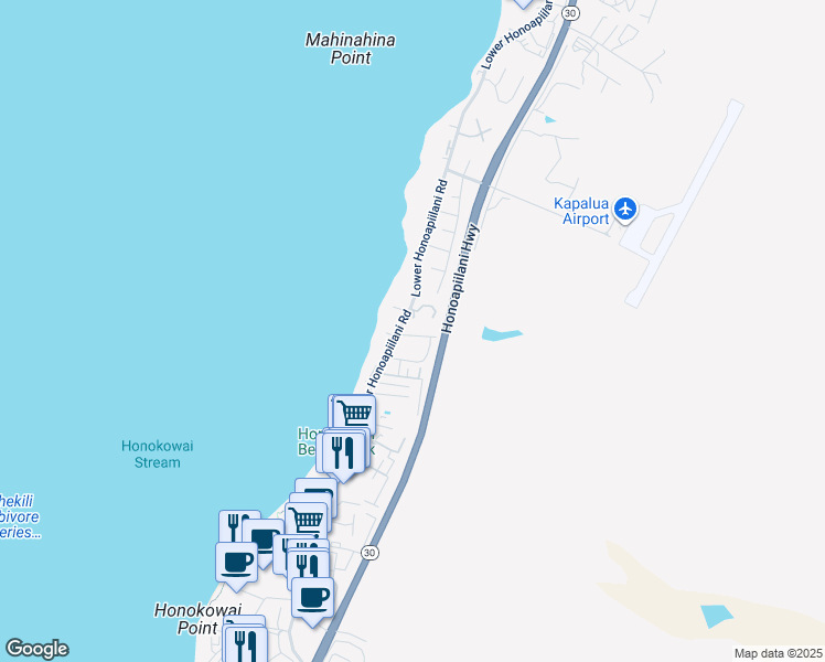 map of restaurants, bars, coffee shops, grocery stores, and more near 3804 Lower Honoapiilani Road in Lahaina